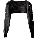 OYOANGLE Women's 3D Floral Cropped Shrug Cardigan Long Sleeve Open Front Knit Bolero Sweater Outerwear