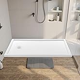Shower Pan, 60″ L x 36″ W Single Threshold Shower Base, Rectangle Acrylic & PVC Showering Base in White, Slip-Resistant Showe
