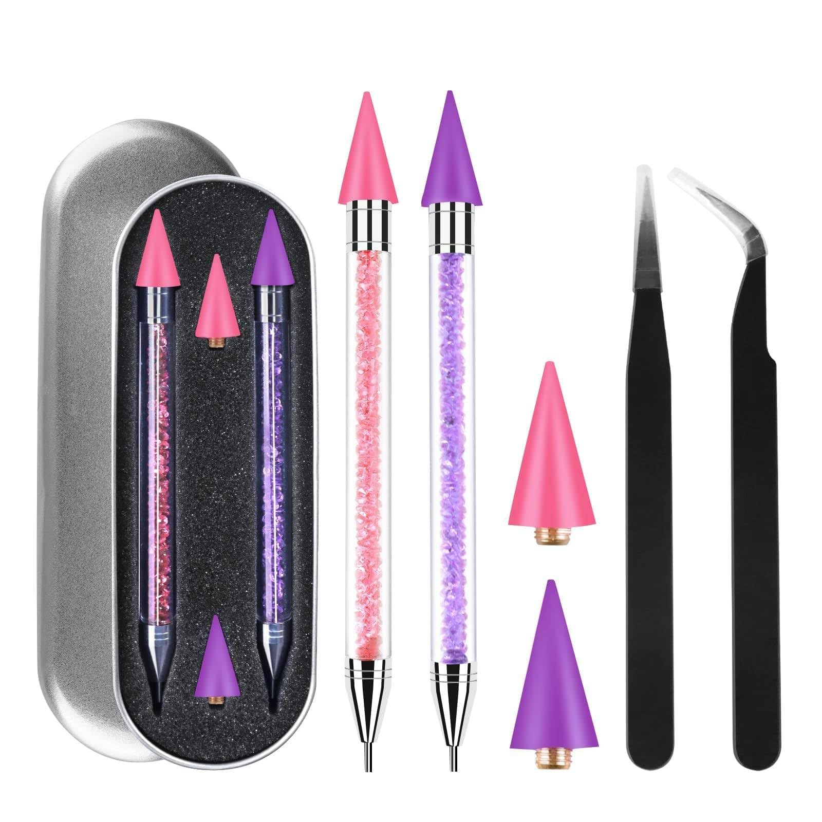 Photo 1 of Rhinestone Picker Tool,2 Pcs Rhinestones Diamond Painting Dotting Pen,Rhinestone Tool,Gem Picker Tool,Manicure Nail Art DIY Decoration Tool,Wax Pencil for Rhinestones (Purple and Pink)