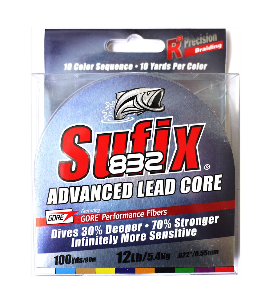 Sufix 832 Lead Core 12 lb Metered, Multicolor, 100 yard spool
