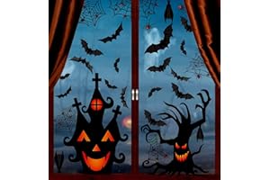 VEYLIN 8Sheets 150Pcs Halloween Window Clings, Double-Side Spooky Removable Window Sticker for Halloween Party Decoration
