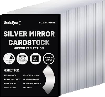 Uncle Paul A4 Silver Mirror Cardstock 25 Sheets 250gsm 92lb Craft Paper