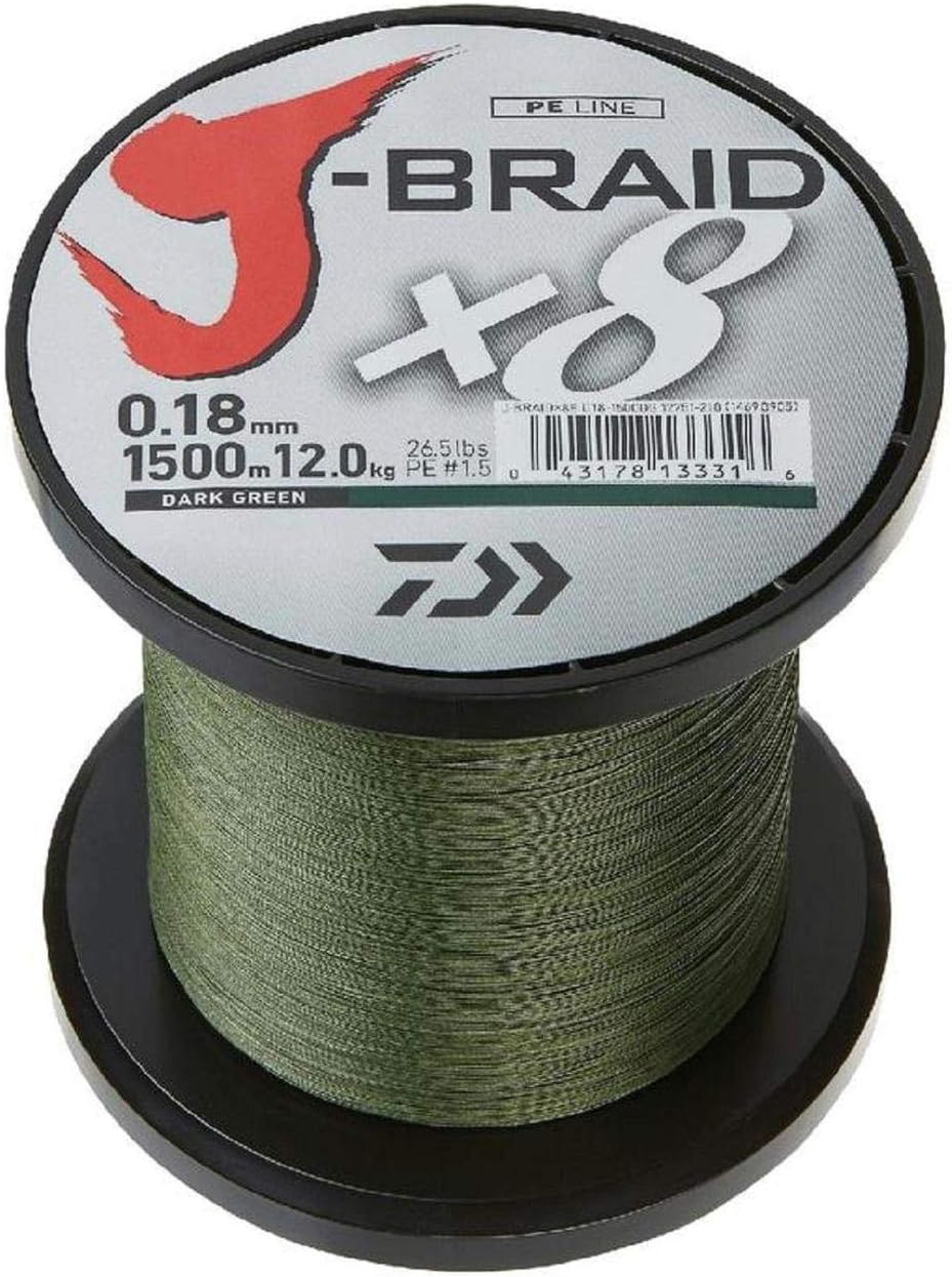 Daiwa, JBraid x4 Braided Line, 300 Yards, 15 lbs.008" Diameter, Dark Green
