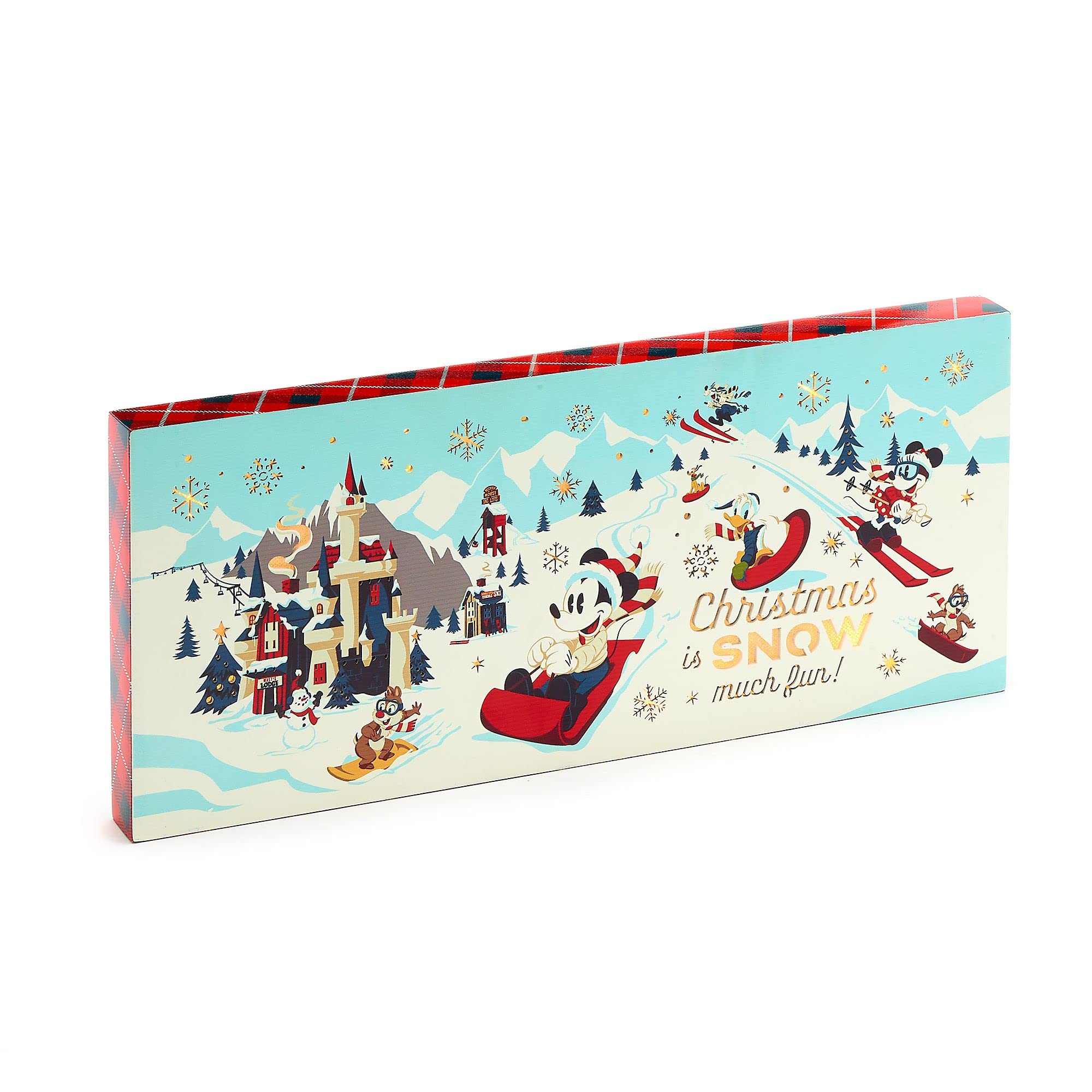 Disney Store Official Mickey and Friends Festive Light-Up Sign, Wooden Sign with Festive Character Artwork Featuring Mickey, Minnie, Donald, Goofy, Pluto and “Christmas Is Snow Much Fun!” Wording