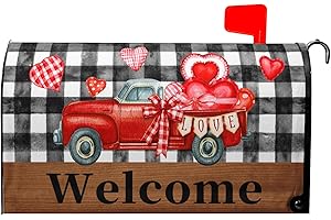 KAWANI Valentine's Day Mailbox Covers Magnetic Black and White Buffalo Plaid Heart Mailbox Cover Standard Size 18 X 21 Holiday Welcome Mailbox Wrap Post Letter Box Cover Decorative for Home Outdoor Garden