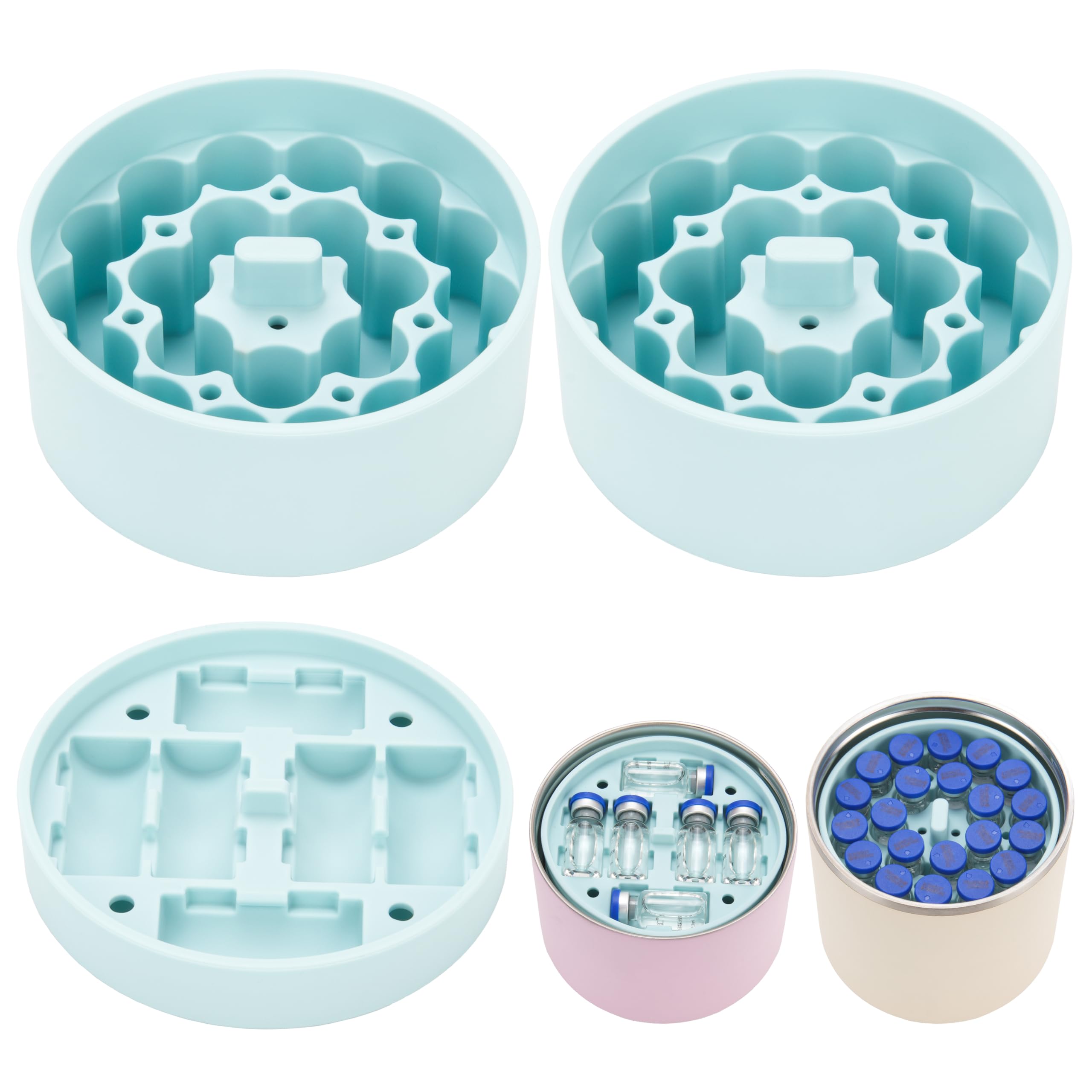 Photo 1 of 1 short +2 tall Silicone 3ml Vial Insert Compatible with Hydrapeak Food Jars,Vial Insert Peptide Storage Set for 32/25/18oz Hydrapeak Food Thermos, Maximum Hold 48 Vials, Blue.(No vials included)