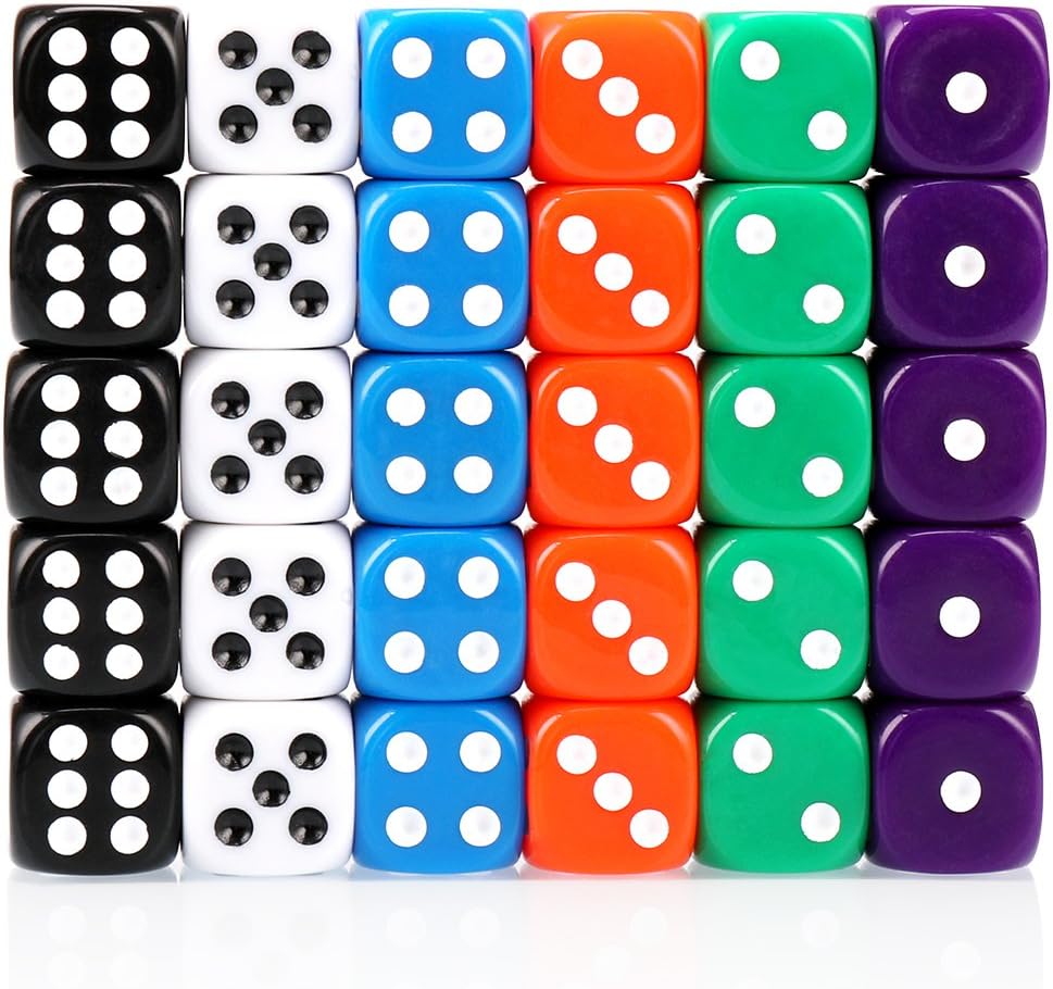 H&S 30x 16mm Dice Set 6 Colors 5 Pieces Each Color Eco Acrylic