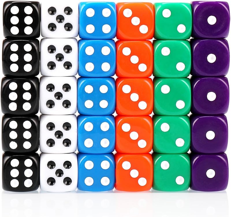 H&S 30x 16mm Dice Set 6 Colors 5 Pieces Each Color Eco Acrylic