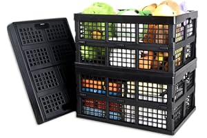 CONLI 3 Pack 34L Large Plastic Folding Crates for Storage, Collapsible Crate for Storing Food Bottle Toy Book Rectangular Storage Crate for Home Office Kitchen Classroom