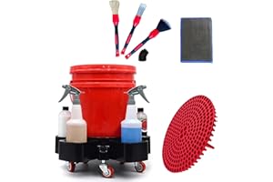 Mlijzard 5 Gallon Bucket Dolly for Car Washing, Construction, with Rolling Swivel Caster&Bucket Insert&Clay Mitt&Detailing Brushes Set,Not Include Bucket &Spray Bottle