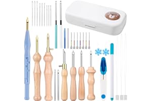 ZUAOOZ 37Pcs Punch Needle Embroidery Kit - Complete for Needle Punching - Includes Punch Needle Tools in Various Sizes,Perfect for Crafting&Gift(White)