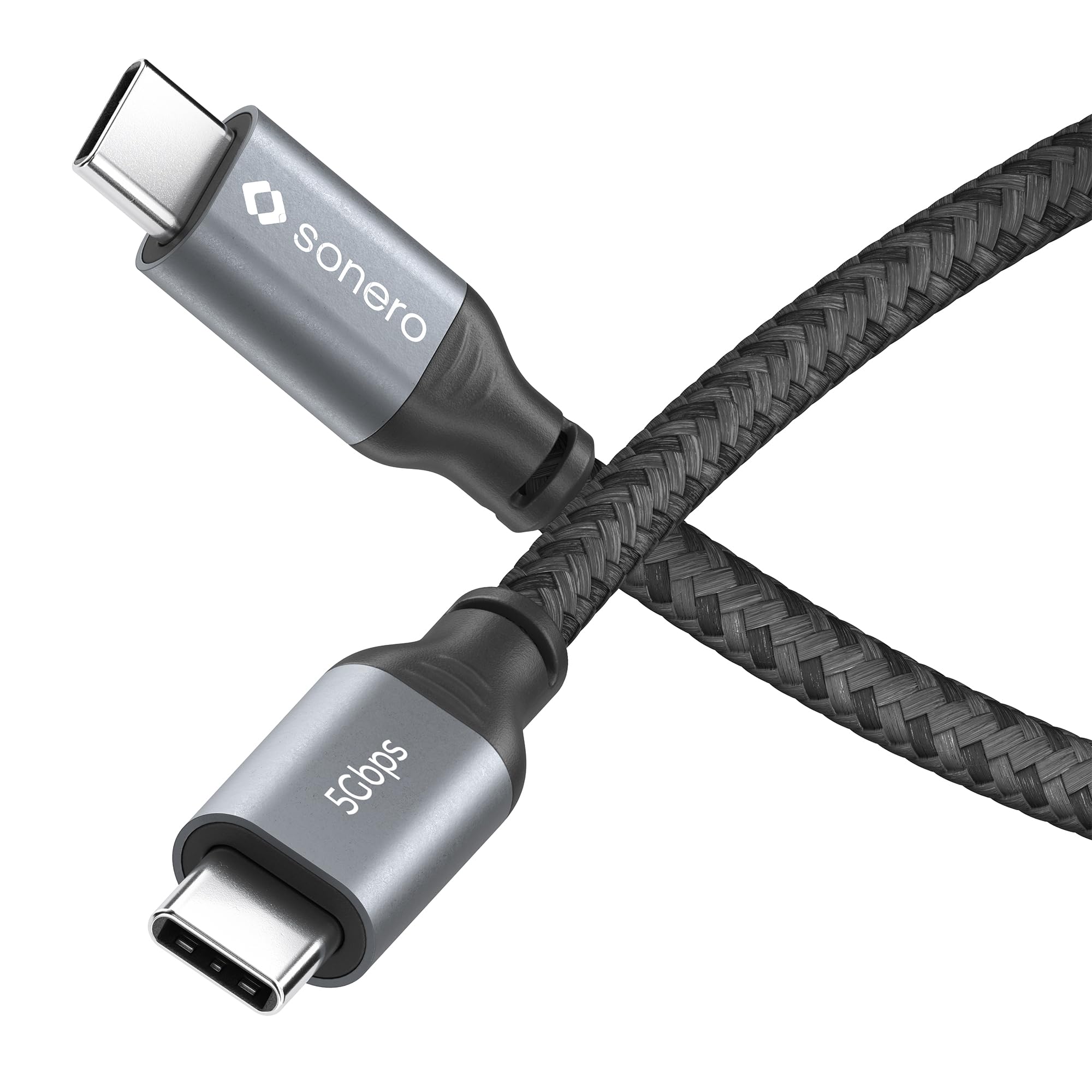 Sonero® USB-C to USB-C Cable, 4K 60Hz Image Transmission, USB 3.2 Gen 1, DP Alt Mode, Data Transmission 5Gbps, 3A/20V/60W, Grey/Black, 0.5m