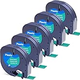 Label Orison Compatible with Dymo LetraTag Refill Green 91334 Plastic 12mm Label Tape for Dymo Label Maker Refills Letra Tag LT100H LT100T 200B QX50, Black on Green,1/2 Inch X 13Feet(12mmx4m), 5Pack