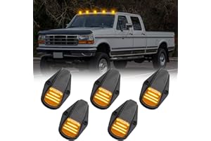 SHINEFIT 5PCS Amber LED Cab Roof Marker Running Lights Replacement for 1984-1997 F150 F250 F350 Super Duty Truck Cab Roof Clearance Lights Smoked Lens