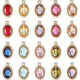 Cheriswelry 20Pcs Cubic Zirconia Charms Oval Shape CZ Stone Mini Pendants 18k Gold Plated Stainless Steel Charms 10.5mm for Bracelets Necklace Earring Jewelry Making