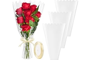 Mauproy 100 Pack Clear Flower Bags for Bouquets, Cellophane Floral Bouquet Sleeves with Wave Edges and Ribbons for Florist Supplies Wedding Valentine's Day (18 x 12 Inches)