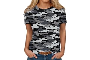 GENERIC T Shirts for Women Camouflage Print Cute Going Out Tops Short Sleeve Crew Neck Shirts Blouses Casual Clothes Trendy S-5xl
