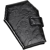 ZGYLIN Gothic Wallet Leather with Embossed Skull Bats Spiders, Coffin Wallets for Women, Punk Horror Bifold Wallets, Goth Gifts for Halloween Accessories