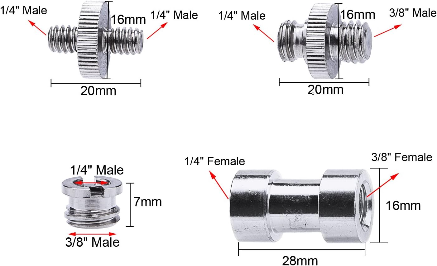 Sunmns 1/4 inch and 3/8 inch Converter Threaded Screws Adapter Mount Set for Camera/ Tripod/ Monopod/ Ballhead/ Light Stand/ Shoulder Rig - Image 3