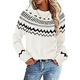 MEROKEETY Women's 2026 Fall Winter Fair Isle Argyle Pullover Sweater Striped Crew Neck Long Sleeve Vintage Knit Tops
