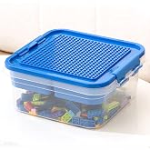 Storage Organizer Bins for Lego, Building Blocks Storage with Building Baseplate Lid, Storage Containers for Building Brick Storage Plastic Stackable Organizer Bin