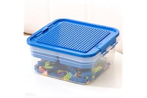 WMM Storage Organizer Bins for Lego, Building Blocks Storage with Building Baseplate Lid, Storage Containers for Building Brick Storage Plastic Stackable Organizer Bin