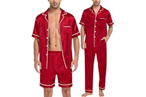 SWOMOG Mens 3pcs Pajamas Set Silk Satin Short Sleeve Sleepwear Button Down Pjs Classic Loungewear Nightwear