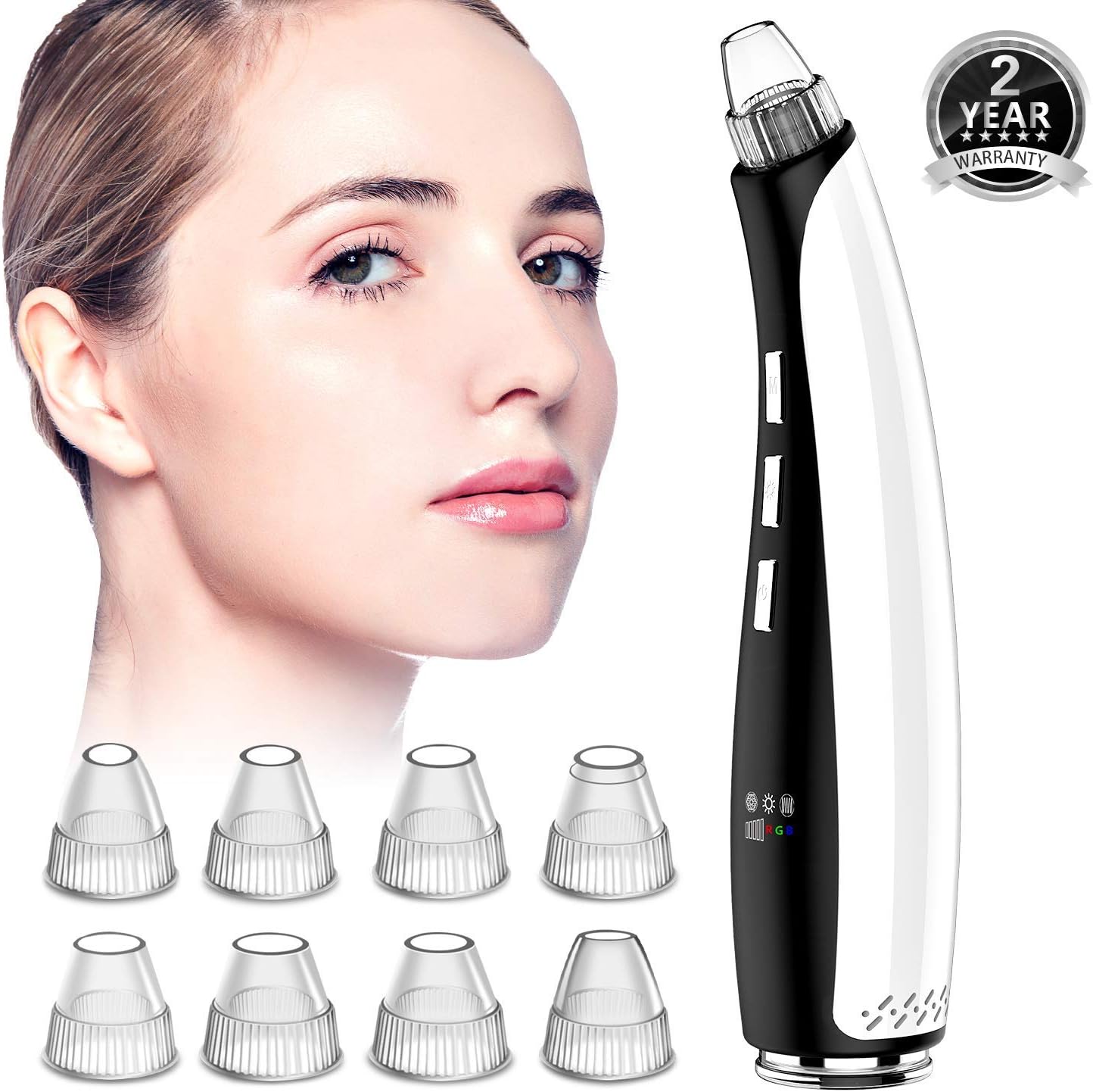 [2020 Newest] Blackhead Remover Pore Vacuum Cleaner, Electric Blackhead Vacuum Cleaner, Blackhead Extractor Device, Comedo Remover with 5 Adjustable Suction Level and 8 Replacement Probe (Black)