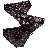 WDIRARA Women's Plus Size 3 Pack Briefs Floral Mesh Frill Trim Panties Underwear