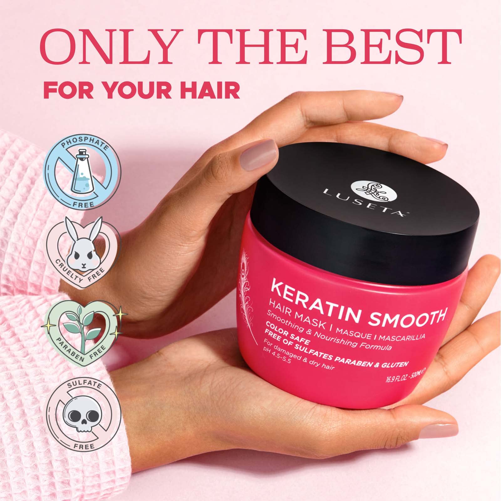 Luseta Keratin Smooth Hair Mask Hydrating & Nourishing for Dry Damaged Hair 16.9 oz