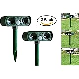 Ultrasonic Solar Outdoor Animal repeller with Motion Sensor (2 PACK) | Eco-Friendly Natural Animal Repellent for Gardens and Yards | Repels Squirrel, Deer, Cat, Dog, Rabbit, Moles, Rat, Snake