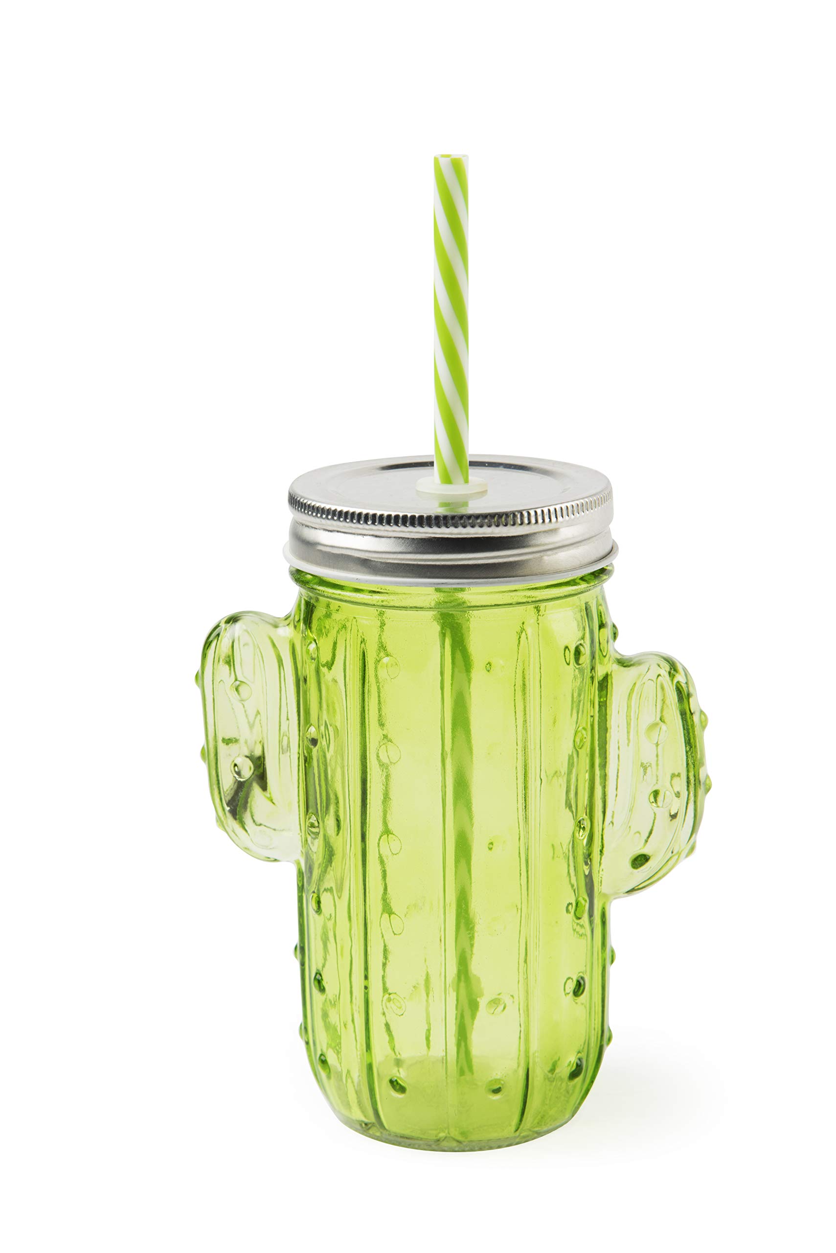 Excelsa Cactus Drinking Glass/Mug with Reusable Straw, 425 ml Capacity, Glass