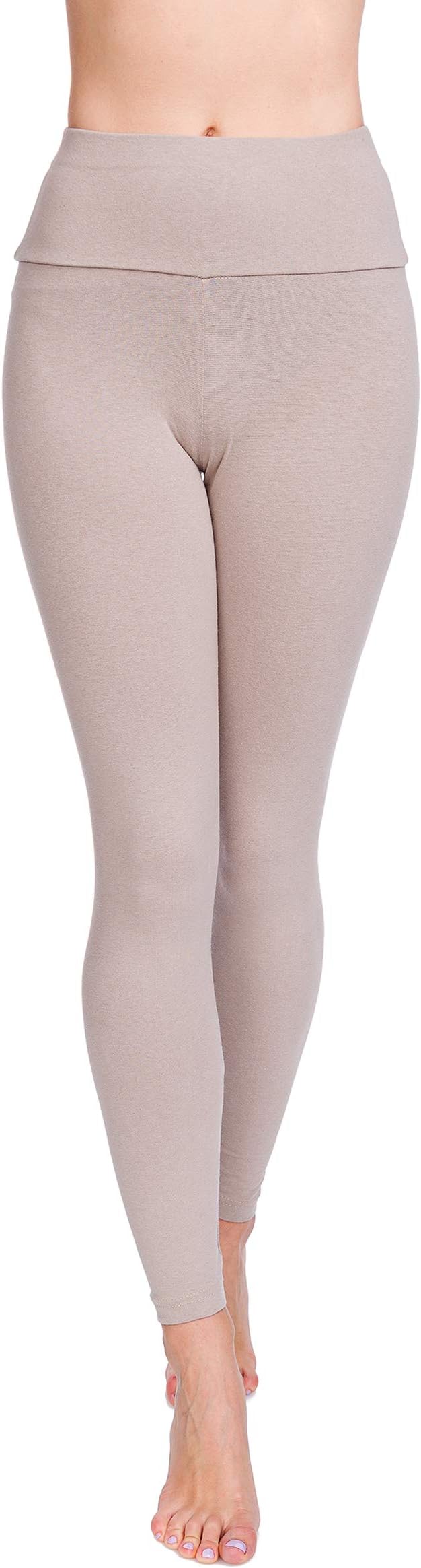 SOFTSAILLeggings 95% Cotton Womens Leggings High Waist Leggings Full Length Ladies High Waisted Leggings Tummy Control Lady Legging Stretchy Pants Free Time Relax Walking