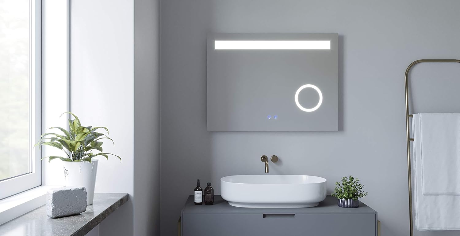 AQUABATOS 80x60 cm Badspiegel mit Beleuchtung Badezimmerspiegel LED