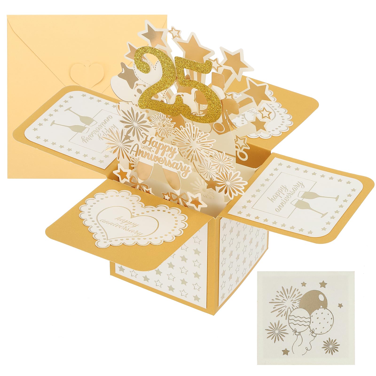 PATIKIL 25 Year Anniversary Card, Gold Tone 3D Graphic Handcrafted Greeting Card for Couple, Husband and Wife