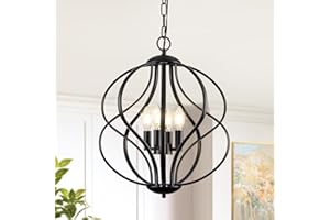 YURNYQ Modern Black Chandelier for Dining Room, 4 Lights Geometric Chandeliers, Sphere Chandelier Industrial Large Pendant Light Fixtures Hanging for Kitchen, Entryway, Foyer, Stairs
