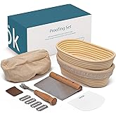 Kook Banneton Bread Proofing Set, Artisan Sourdough Bread Making Kit, 9.8 Inch Rattan Baskets and Liners, Metal & Plastic, Scrapers, Scoring Lame & Case, 4 Extra Blades, Set of 2, Oval
