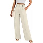 FUNYYZO Wide Casual Pants Women's High Elastic Waisted Business Work Trousers Long Straight Suit Pants