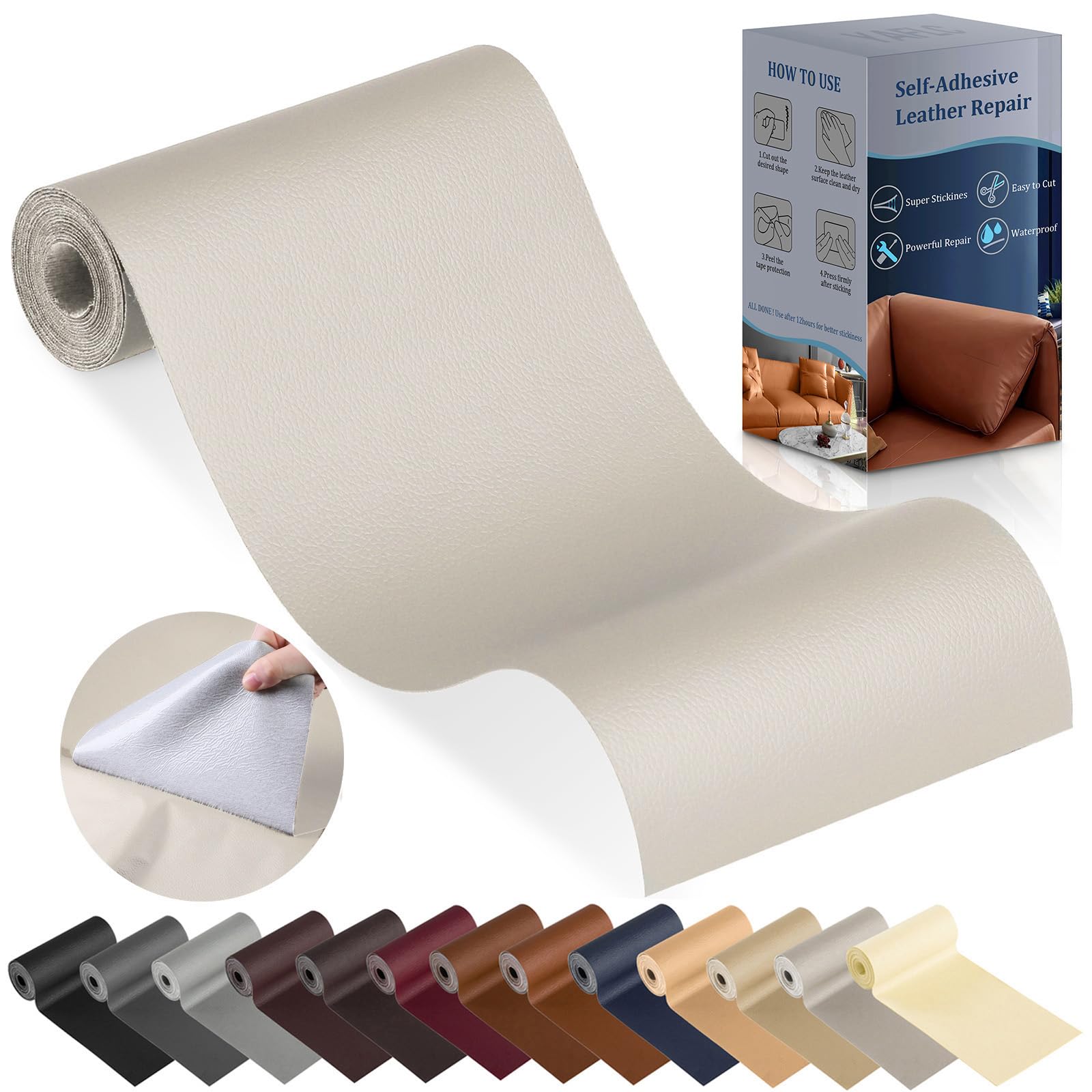 Photo 1 of YAFLC Leather Repair Patch for Furniture, 4" x 63" Self Adhesive Leather Repair Kit Vinyl Repair Tape for Car Seat Sofa Jackets Couches Chair Apricot