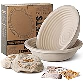 Wood Pulp Banneton Bread Proofing Baskets Set of 2, 9 Inch Round 2.2LB Sourdough Banneton Basket with Liner, Non-Stick Dough Proofing Bowl for Rising and Baking