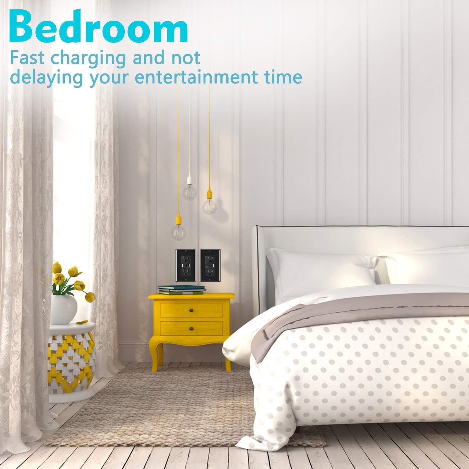 [2 Pack] USB Outlet, USB Charger Wall Outlet Dual High Speed 4.2 Amp USB Ports with Smart Chip, 15A/125V TR Tamper Resistant Receptacle Electrical Outlet, Wall Plate Included, ETL Listed, Black - - 