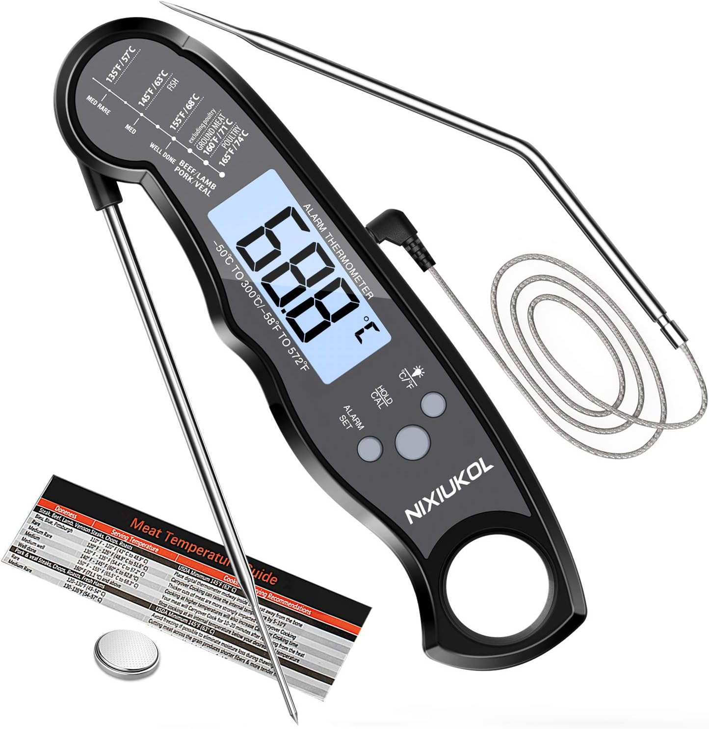 Nixiukol Meat Thermometer Digital Cooking Thermometer With Instant Read 2 Probe Large Lcd Screen Temperature Alarm Magnet Food Thermometer Perfect For Kitchen Milk Bbq Grill Oven Amazon Co Uk Kitchen Home
