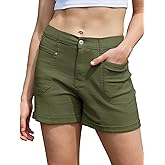 Rasutina Women High Waisted Jean Shorts Stretchy Denim Shorts for Women Folded Hem Chino Shorts Summer Jorts
