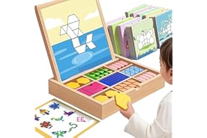 220 Pcs Wooden Magnetic Blocks, Magnetic Shapes Stacking Puzzle Toy with Pattern Blocks, Educational Toys for Kids Ages 3 4 5