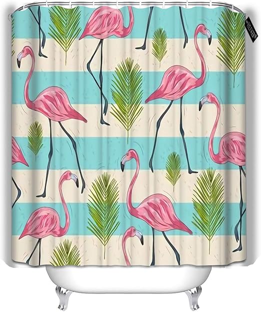 Amazon Com Yilinger Decor Bath Curtains Cute With Flamingos And Palm Birds Flamingo Bathroom Decoration Shower Curtain 72 X72 Home Kitchen