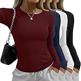 Sweetyweee 4 Pack Women's Long Sleeve Shirts Compression Crew Neck Tops Athletic Slim Fit Undershirts for Yoga Gym