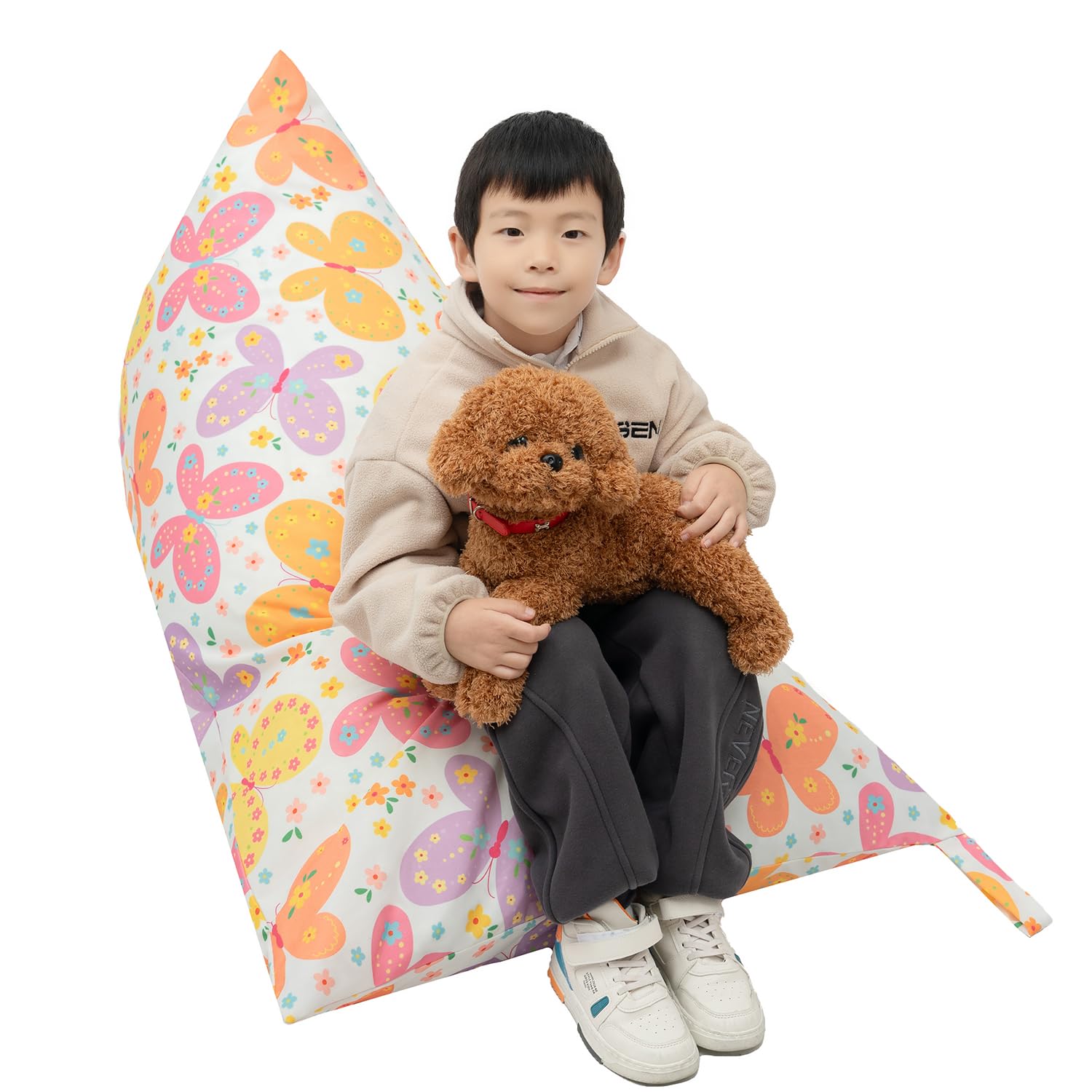 Kids Bean Bag Cover Only, Stuffed Animal Bean Bag Storage, Large Bean Bag Chair for Teens, 132cm * 79cm Beanbag Chair Cover Without Filling, Inflatable Soft Toy Storage, Bbutterfly
