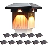Kemeco Solar Post Cap Lights for 4x4 Posts, 12 Pack Warm White LED Solar Powered Waterproof Black Deck Fence Cap Lights for W