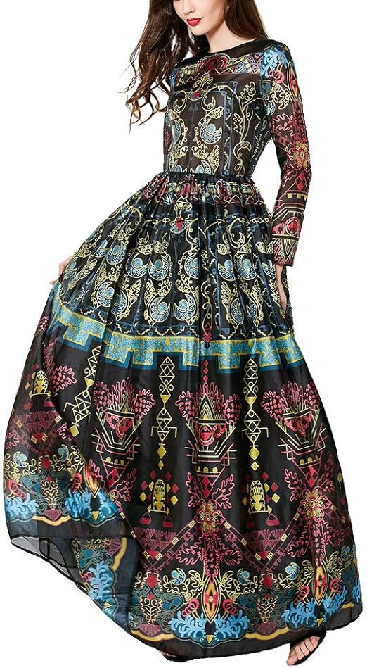 Kleid Mit Gummizug An Der Taille Sommer Damen Print Große Schaukel Kleid Retro Gummizug in der Taille