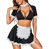 Avidlove Lingerie for Women Cosplay Lingerie Sets Lace Maid Outfit Sexy Costume 6 PCS